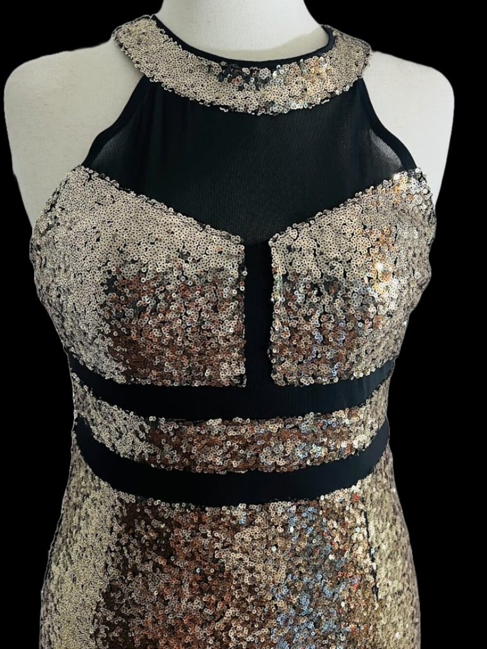 GUESS gold and black sequin cocktail mini dress - size L